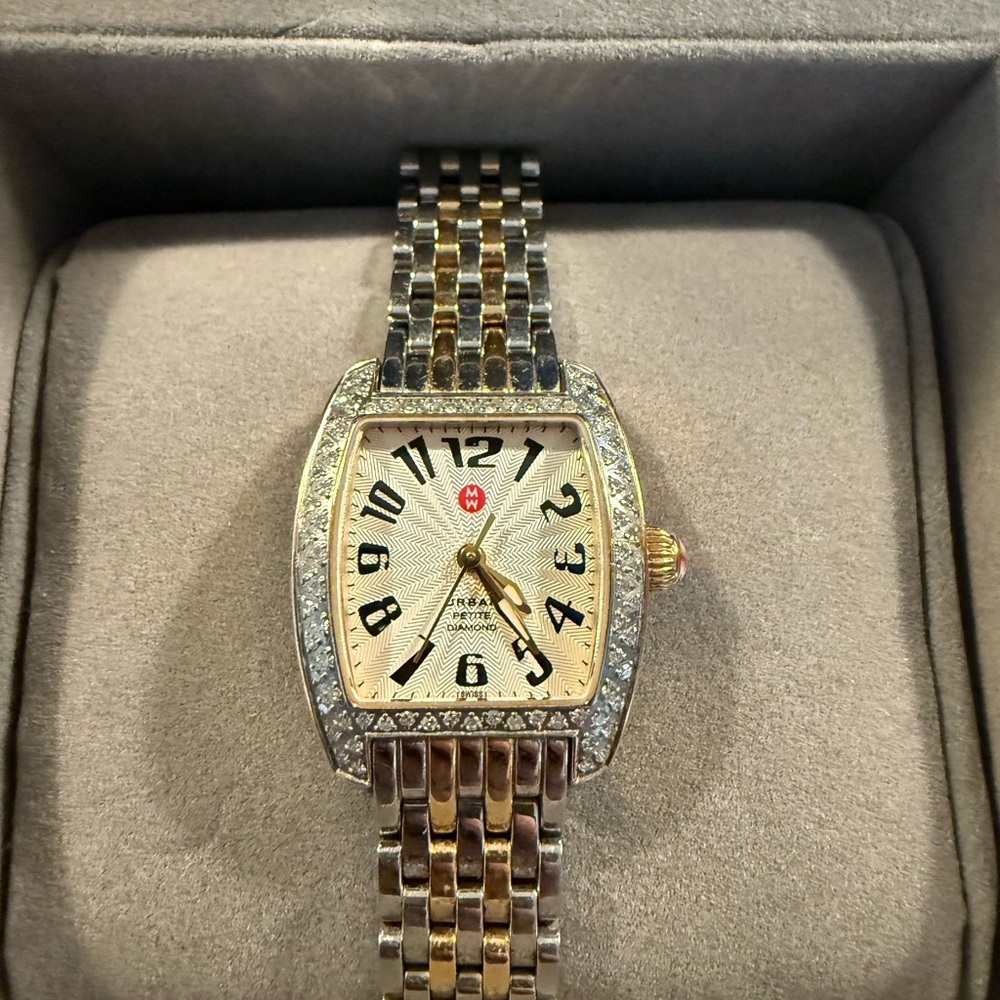 Michele Two-Tone Urban Mini Diamond Bezel Watch
